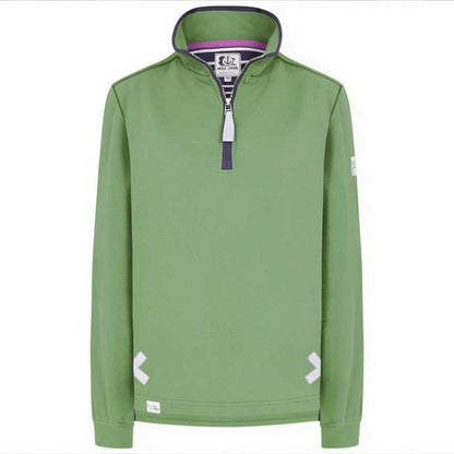 Front view of a womens Lazy Jacks LJ3 zip neck sweatshirt in Samphire Green.