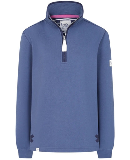 Lazy Jacks womens Porthleven print sweatshirt in blue with quarter zip and long sleeves