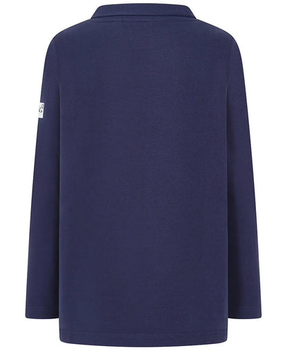 Navy Lazy Jacks womens roll neck sweatshirt shown from the back with long sleeves and relaxed fit