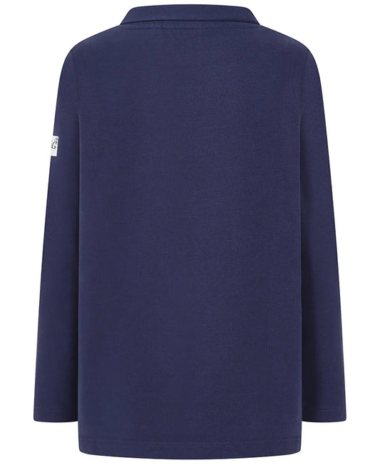 Navy Lazy Jacks womens roll neck sweatshirt shown from the back with long sleeves and relaxed fit
