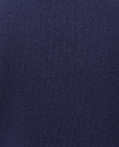 Close-up of navy fabric texture on Lazy Jacks womens roll neck sweatshirt