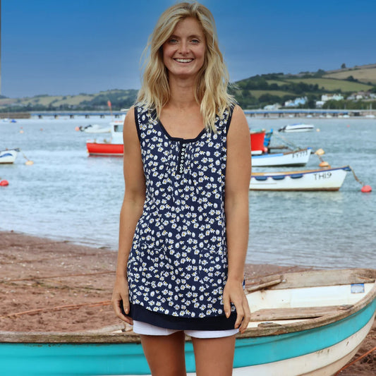 Lazy Jacks Womens LJ10 Floral Sleeveless Tunic - Daisies