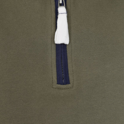 Close-up of zipper on Lazy Jacks womens sweatshirt khaki showing fabric texture and pull detail