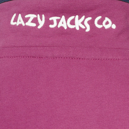 Close-up of Lazy Jacks womens sweatshirt featuring logo detail on the back for a stylish look