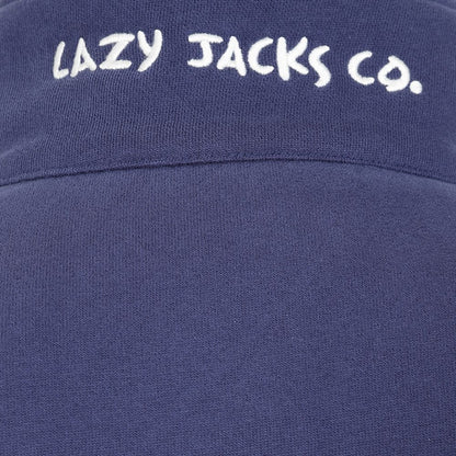 Lazy Jacks womens sweatshirt Twilight with embroidered logo on the collar in navy blue