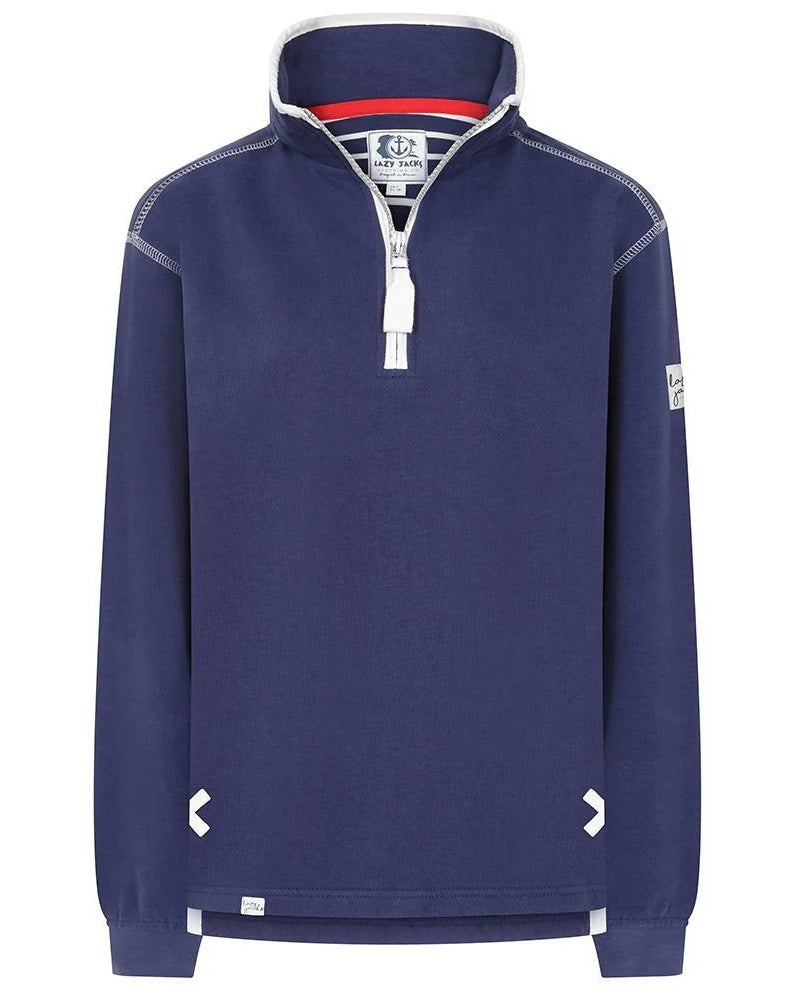 Lazy Jacks womens sweatshirt Twilight in navy blue with half-zip design and contrast stitching