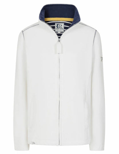 Lazy Jacks womens sweatshirt white with full zip and navy collar detail