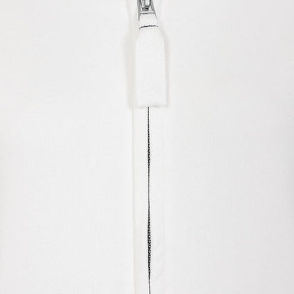 Close-up of the zipper on a Lazy Jacks womens sweatshirt white with fabric pull tab