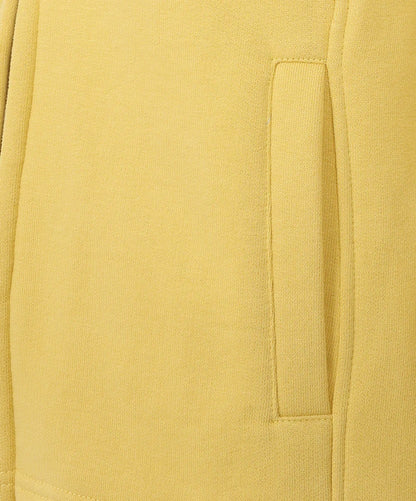 Close-up of pocket detail on Lazy Jacks womens yellow zip sweatshirt showing soft fabric texture