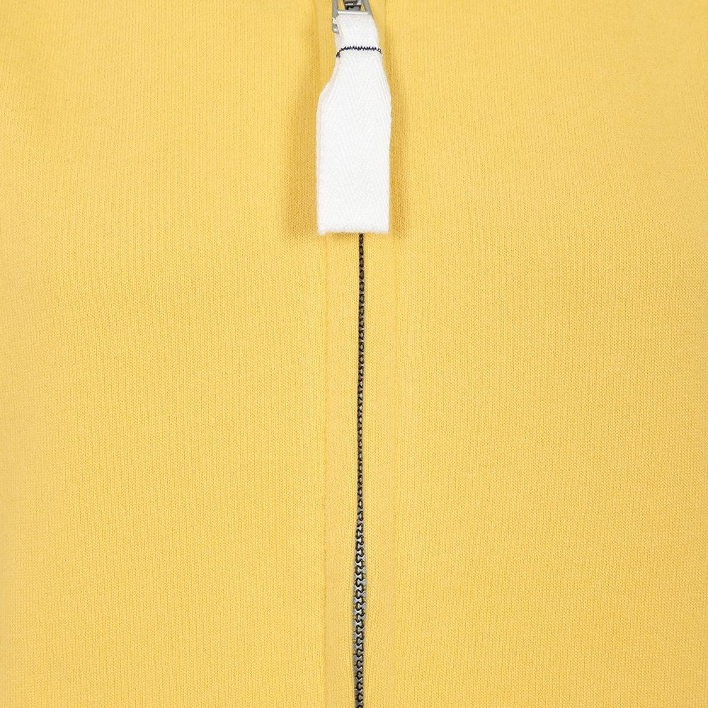 Close-up of Lazy Jacks womens yellow zip sweatshirt showing zipper and fabric texture