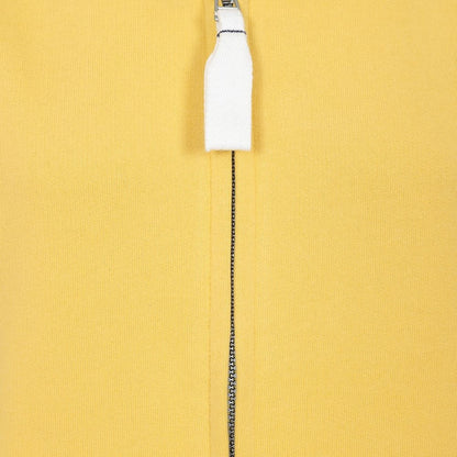 Close-up of Lazy Jacks womens yellow zip sweatshirt showing zipper and fabric texture