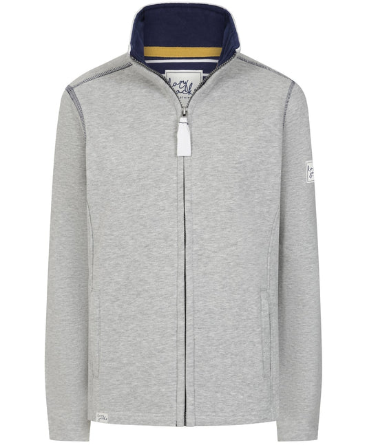 Lazy Jacks womens zip sweatshirt grey with full front zipper and navy collar lining