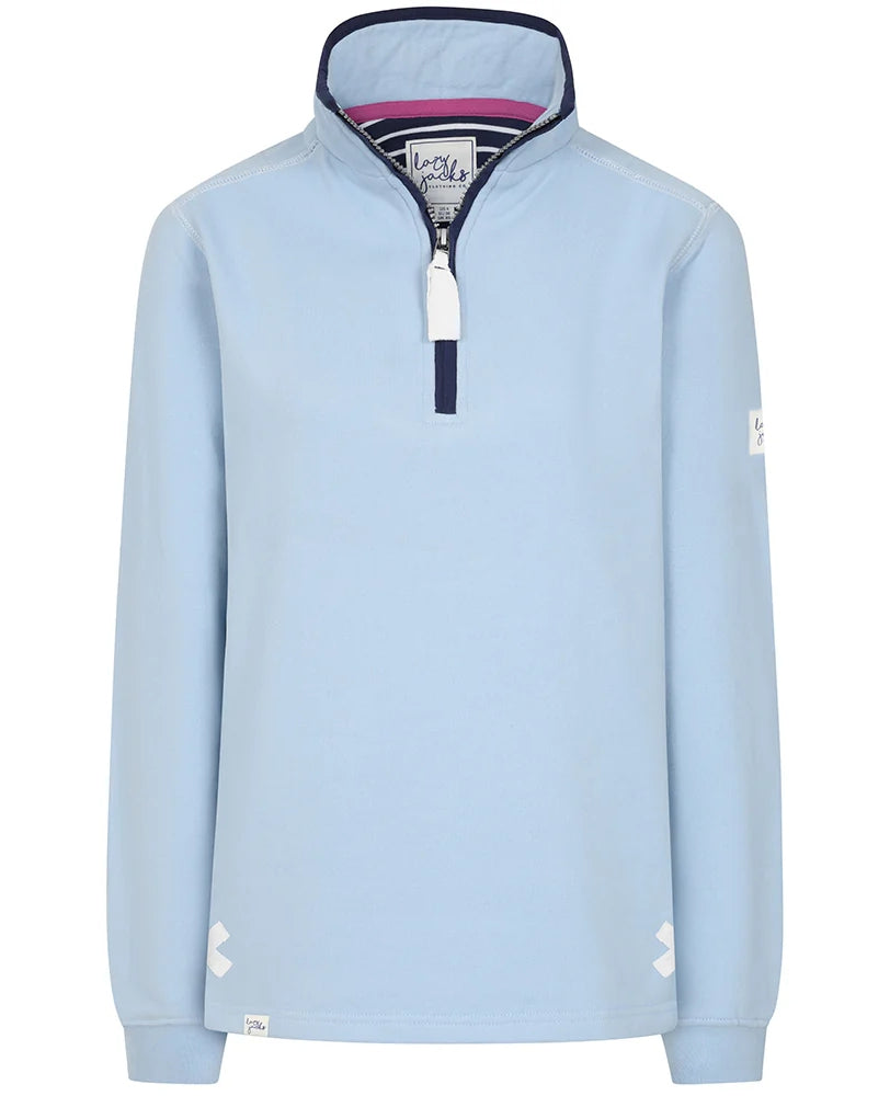Lazy Jacks zip neck sweatshirt blue in light blue with a stylish collar and quarter zip design