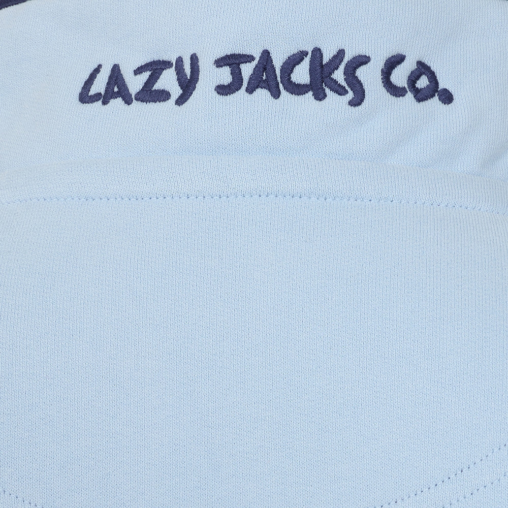 Lazy Jacks zip neck sweatshirt blue featuring the Lazy Jacks logo in stylish embroidery