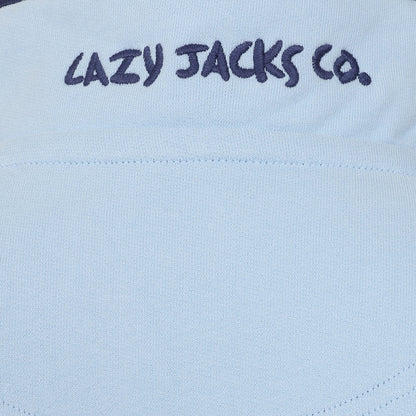 Lazy Jacks zip neck sweatshirt blue featuring the Lazy Jacks logo in stylish embroidery