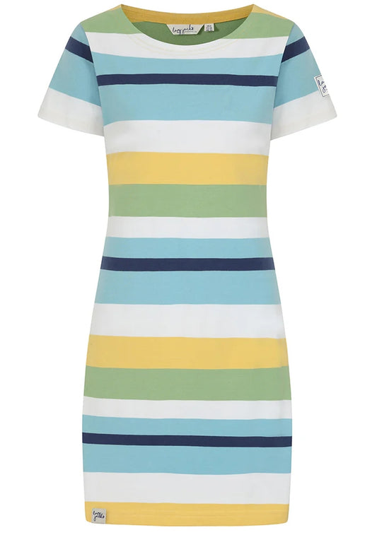 Lazy Jacks Womens LJ115 Stripe T-Shirt Dress - Greens
