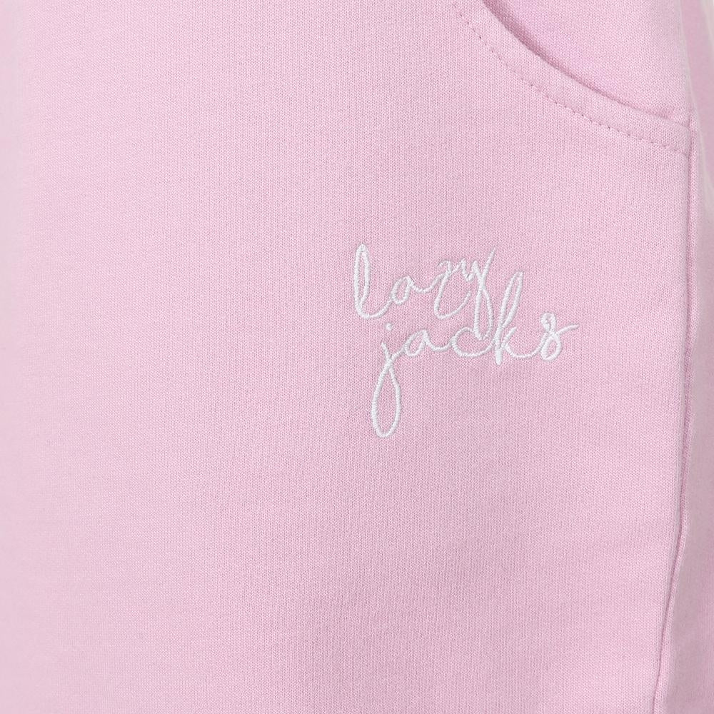 Lazy Jacks LJ55 women's jogger sweatshorts in Pink with embroidered logo.