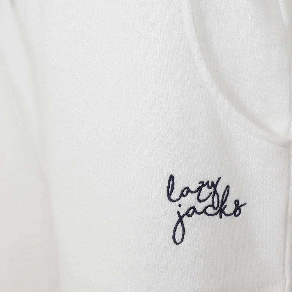 Lazy Jacks LJ55 women's jogger sweatshorts in White with embroidered logo.