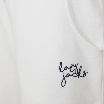 Lazy Jacks LJ55 women's jogger sweatshorts in White with embroidered logo.