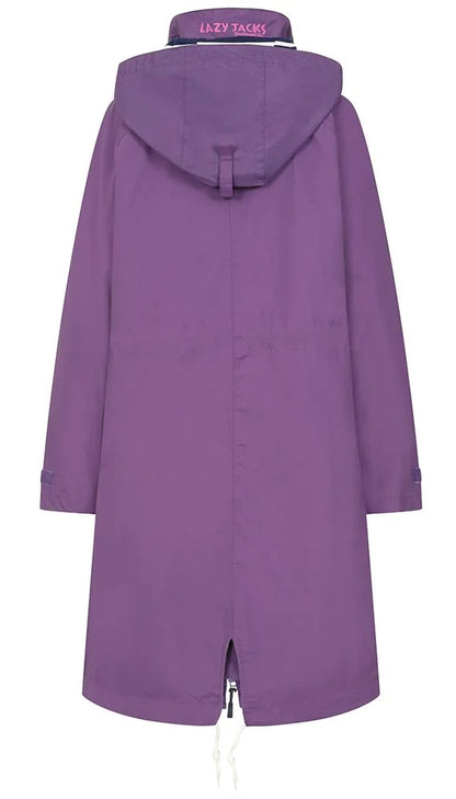Women's LJ67 parka style waterproof coat from Lazy Jacks in Loganberry Purple.