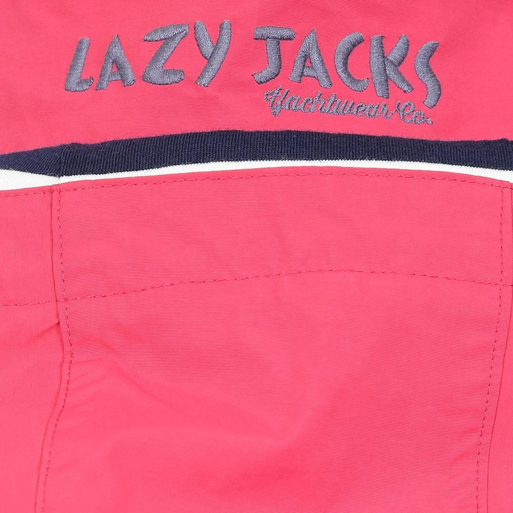 Lazy Jacks women's LJ67 waterproof knee length rain coat from Lazy Jacks in Lipstick with stripe pattern lining.
