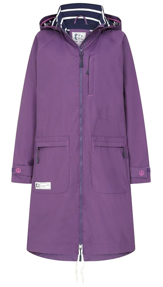 Lazy Jacks women's LJ67 long waterproof jacket in Loganberry Purple.
