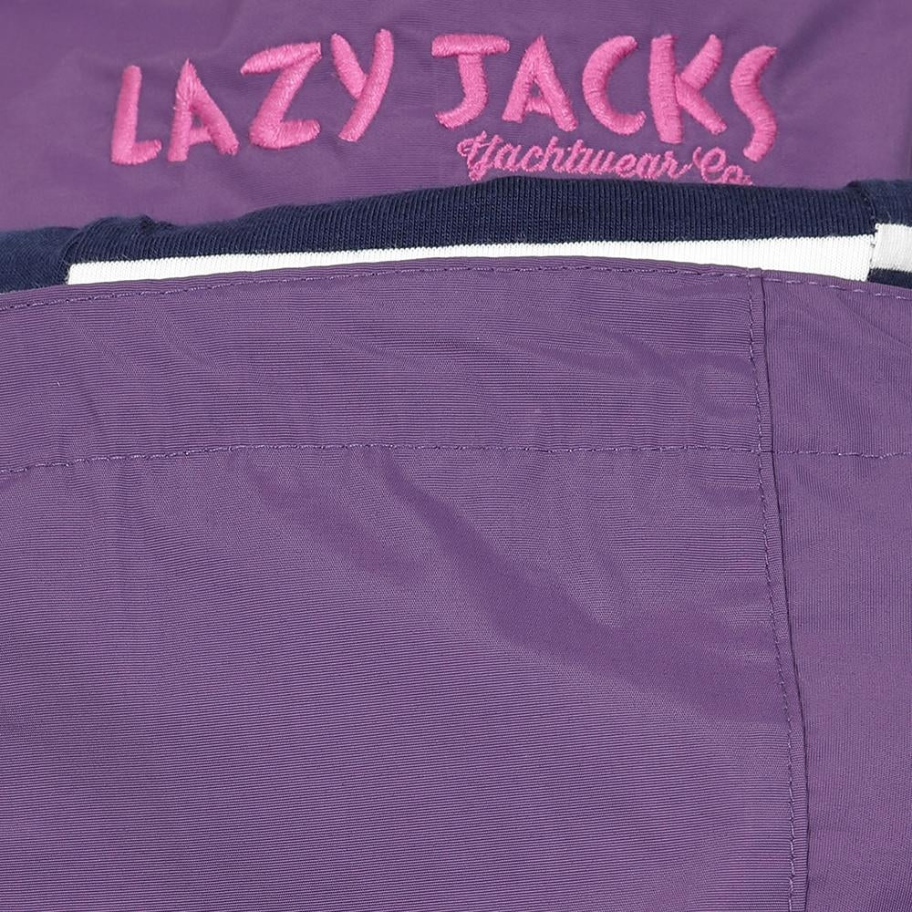 Lazy Jacks Loganbarry Purple long waterproof coat with embroidered logo collar.