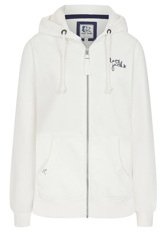 Lazy Jacks LJ101 women's zip through hoodie in chalk white.