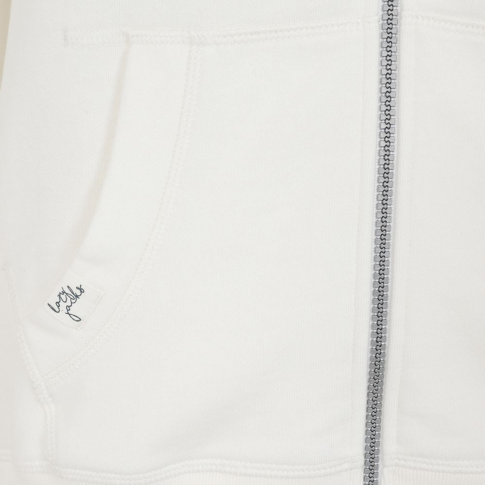 Plain Chalk White women's zip through hooded sweatshirt from Lazy Jacks.