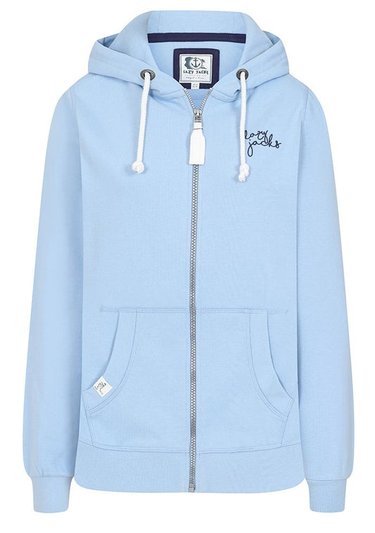 Lazy Jacks LJ101 women's zip through hoodie in Sky Blue.