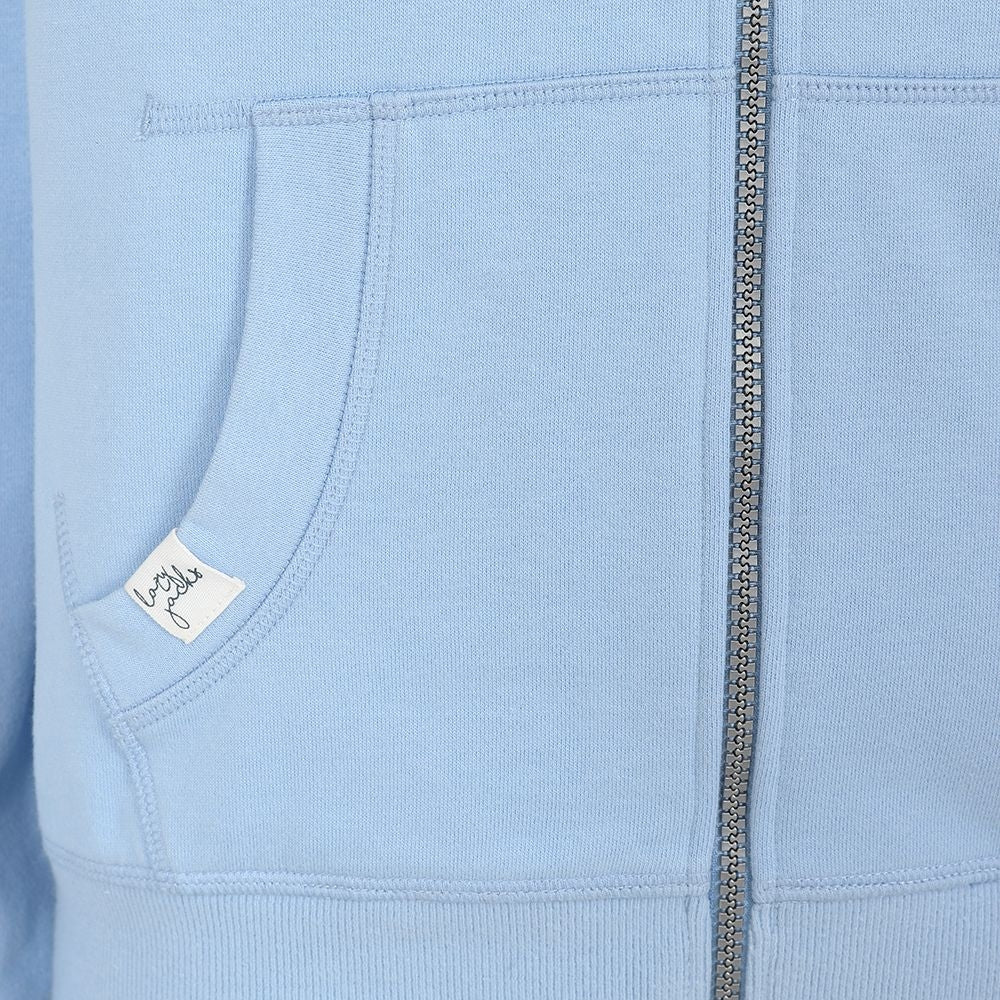 Plain Sky Blue women's zip through hooded sweatshirt from Lazy Jacks.