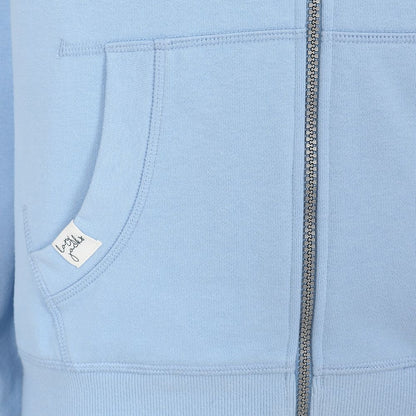 Plain Sky Blue women's zip through hooded sweatshirt from Lazy Jacks.