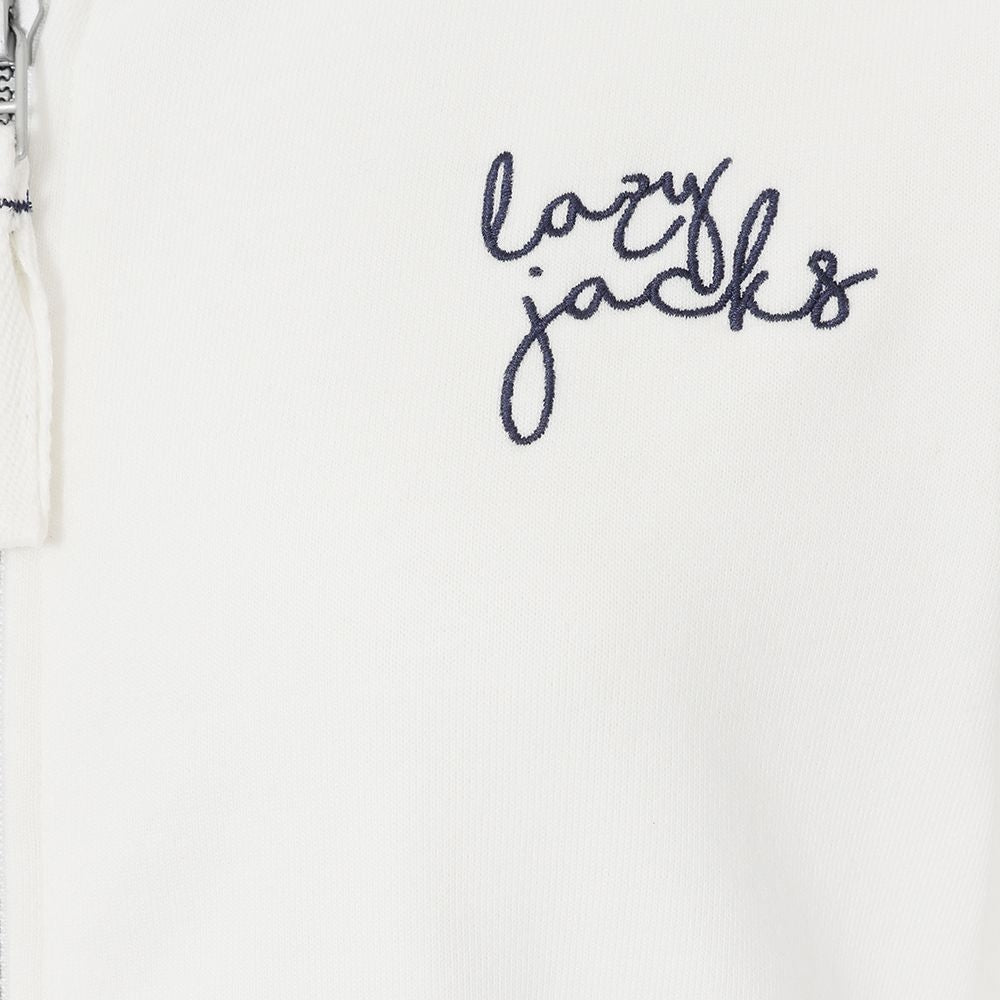 Women's Lazy Jacks LJ101 zip through hoodie in Chalk White with logo embroidered on the chest.