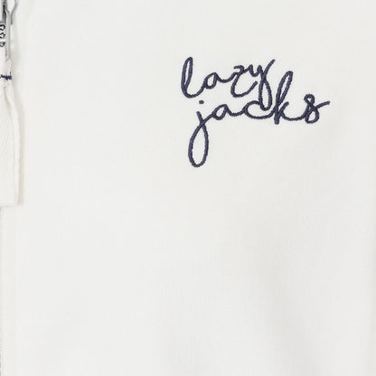 Women's Lazy Jacks LJ101 zip through hoodie in Chalk White with logo embroidered on the chest.