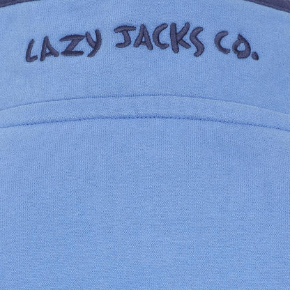 Women's Lazy Jacks zip neck sweatshirt in Sapphire Blue with embroidered logo collar.