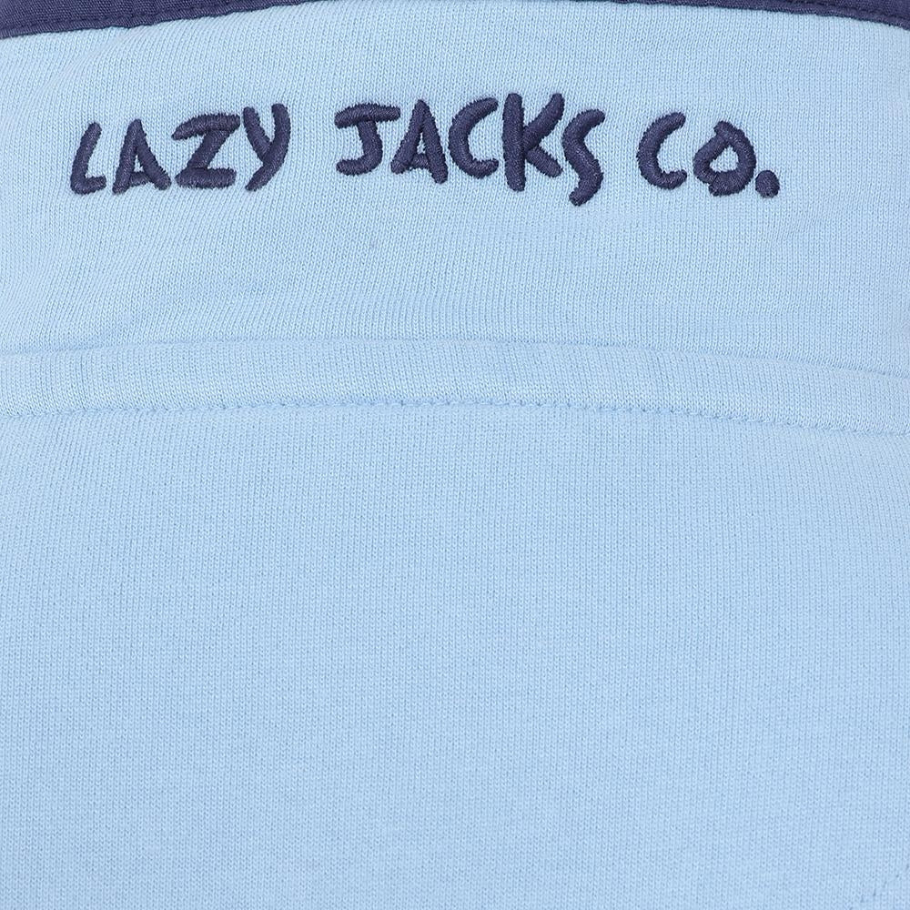 Women's Lazy Jacks zip neck sweatshirt in Sky Blue with embroidered logo collar.