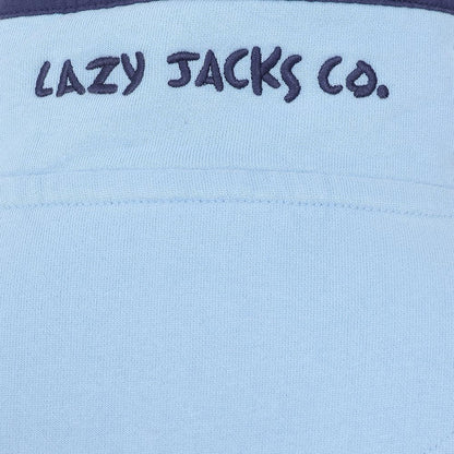 Women's Lazy Jacks zip neck sweatshirt in Sky Blue with embroidered logo collar.