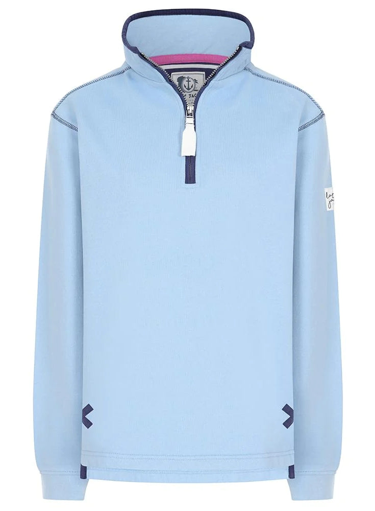 Lazy Jacks women's quarter zip neck sweatshirt in Sky Blue.