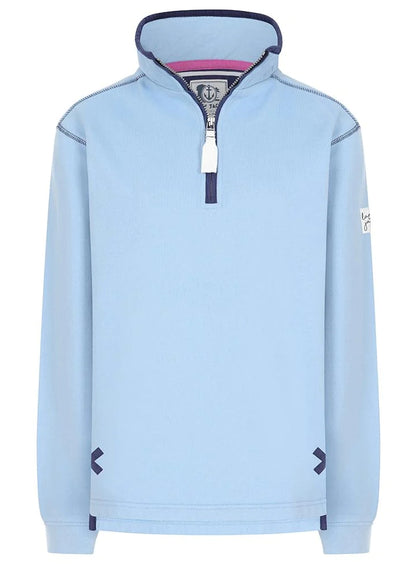 Lazy Jacks women's quarter zip neck sweatshirt in Sky Blue.