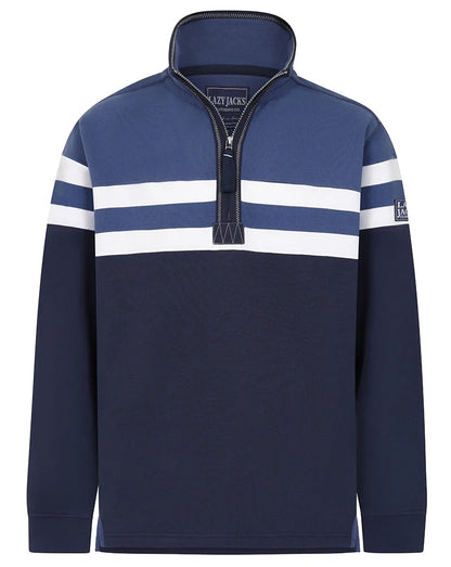 Lazy Jacks Mens LJ51 Block Stripe 1/4 Zip Sweatshirt - Denim Blue
