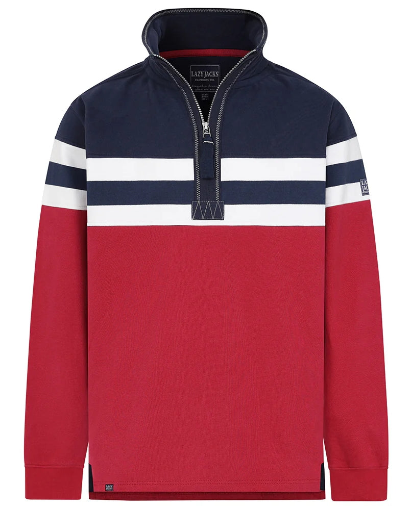 Lazy Jacks Mens LJ51 Block Stripe 1/4 Zip Sweatshirt - Rouge