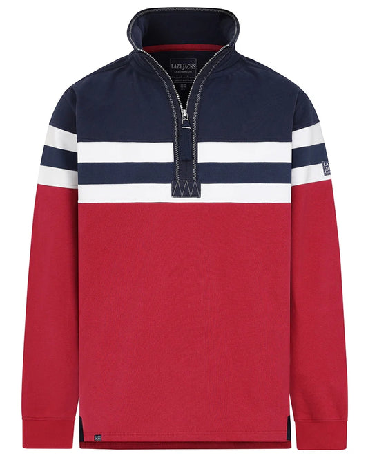 Lazy Jacks Mens LJ51 Block Stripe 1/4 Zip Sweatshirt - Rouge