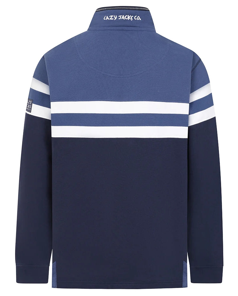 Lazy Jacks Mens LJ51 Block Stripe 1/4 Zip Sweatshirt - Denim Blue
