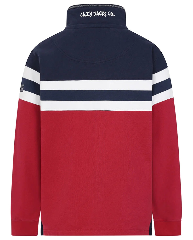 Lazy Jacks Mens LJ51 Block Stripe 1/4 Zip Sweatshirt - Rouge