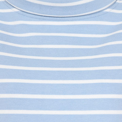 Women's LJ35 sky blue and white stripe sweatshirt from Lazy Jacks with a roll neckline.