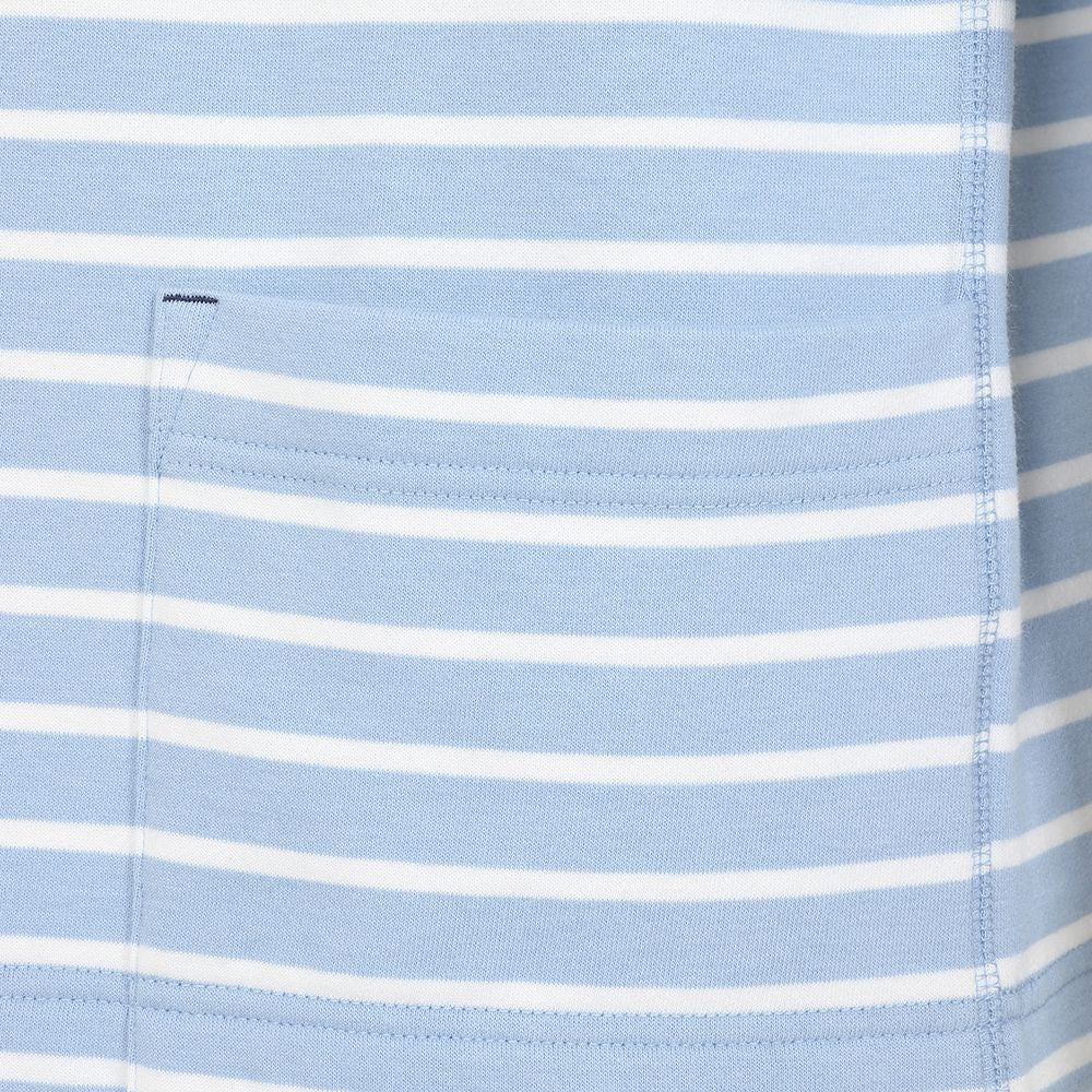 Women's LJ35 sky blue and white stripe roll neck sweatshirt from Lazy Jacks with front pockets.