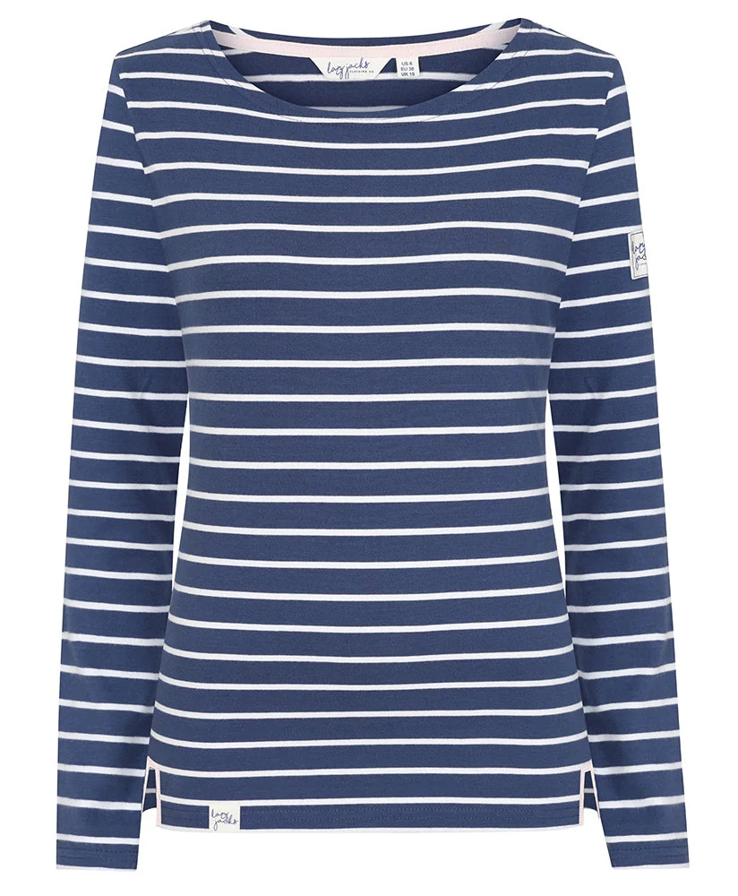 Lazy Jacks Womens LJ97 Long Sleeve Stripe Tee - Twilight