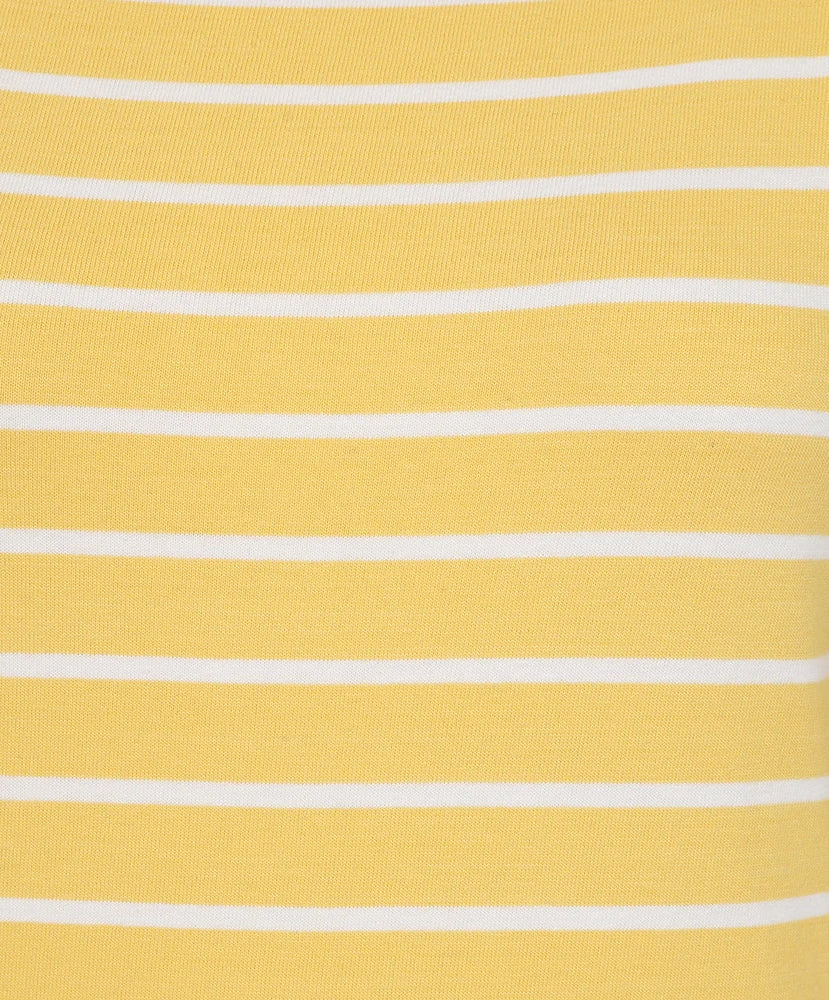 Yellow and white stripe Lazy Jacks women's long sleeve tee.