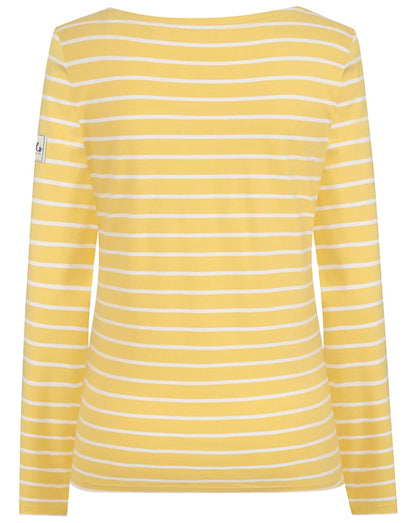 Back view of Lazy Jacks women's Lemon Yellow and White stripy top.