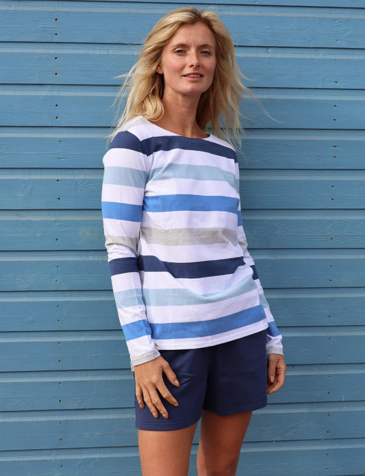 Lazy Jacks Womens LJ97M Long Sleeve Stripe Tee - Blues